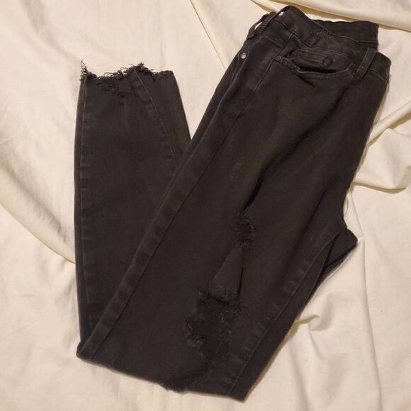 EUC Judy Blue Black Distressed Skinny Fit Crop Jeans 11/30 - Picture 10 of 13
